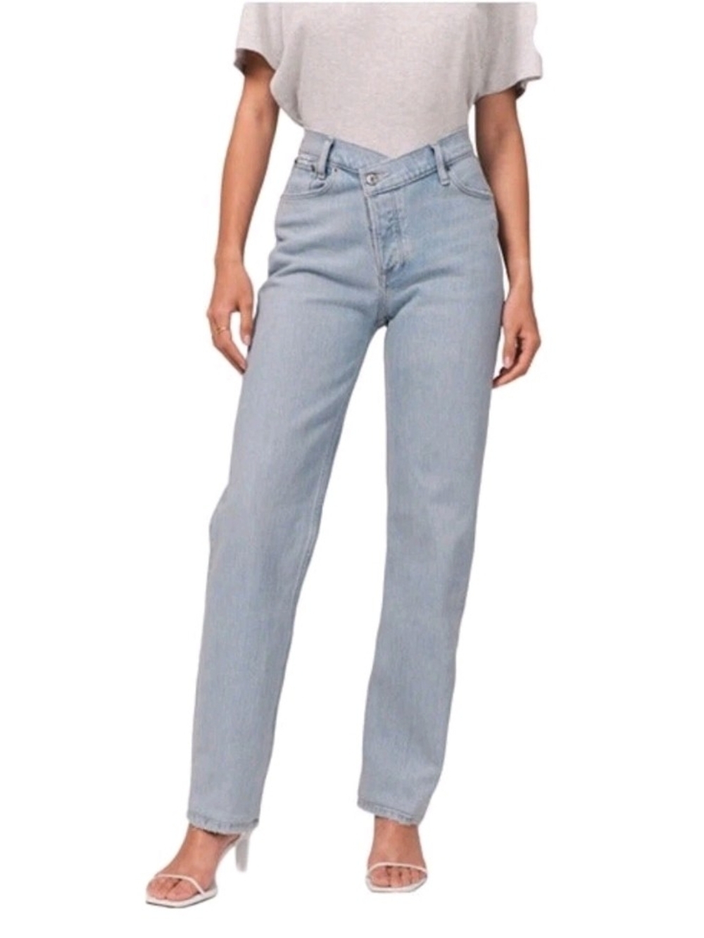 Abercrombie & Fitch High Rise Criss Cross Dad Jeans Light Wash Straight Leg 25